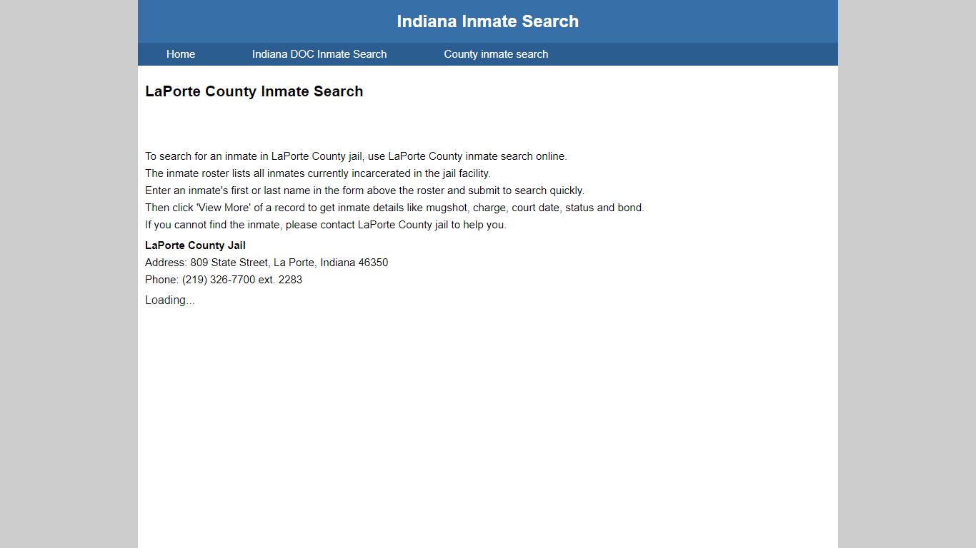 LaPorte County Jail Inmate Search - Indiana Inmate Search